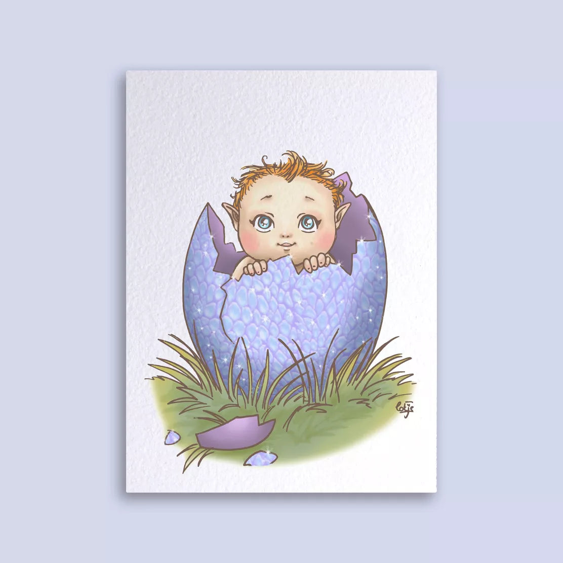 Carte postale bébé Elfe dans œuf de dragon