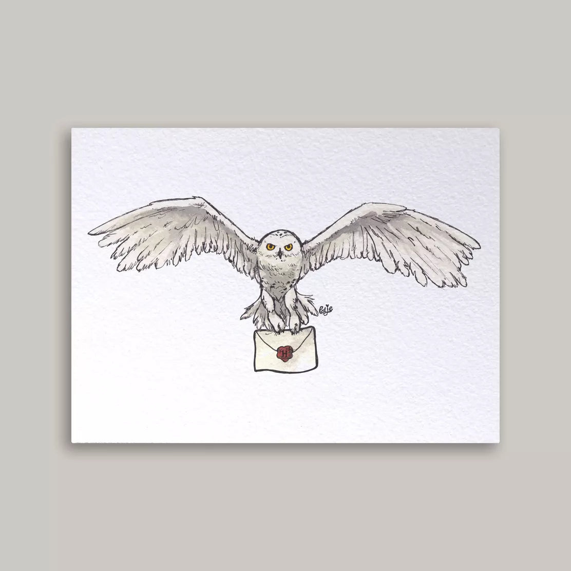 Carte postale illustrée – Chouette messagère et lettre cachetée