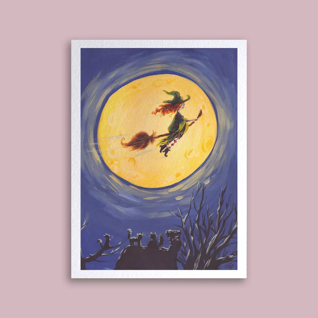 Carte postale Sorcière sur fond de pleine lune