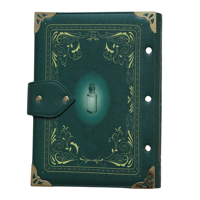 Carnet classeur L’Encyclopédie de la Fabrication de Potions – Journal rechargeable vert – Cuir vegan