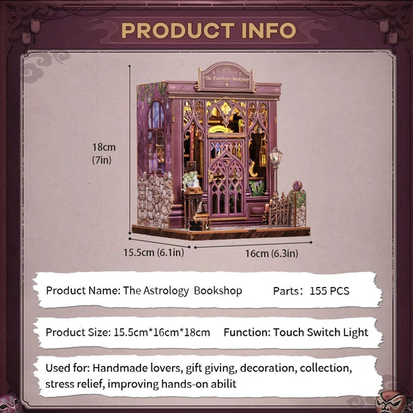 Book Nook Librairie d’Astrologie – Serre-livre miniature à assembler avec LED