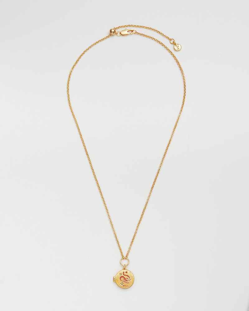 Collier médaillon Fleur et serpent doré – Plaqué or 22 carats - Fable England