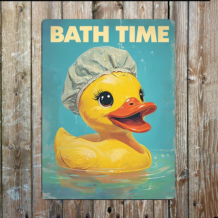 Plaque Métallique Vintage Rétro Canard en Caoutchouc pour le Bain