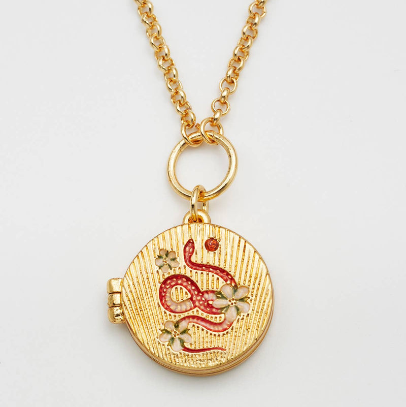 Collier médaillon Fleur et serpent doré – Plaqué or 22 carats - Fable England
