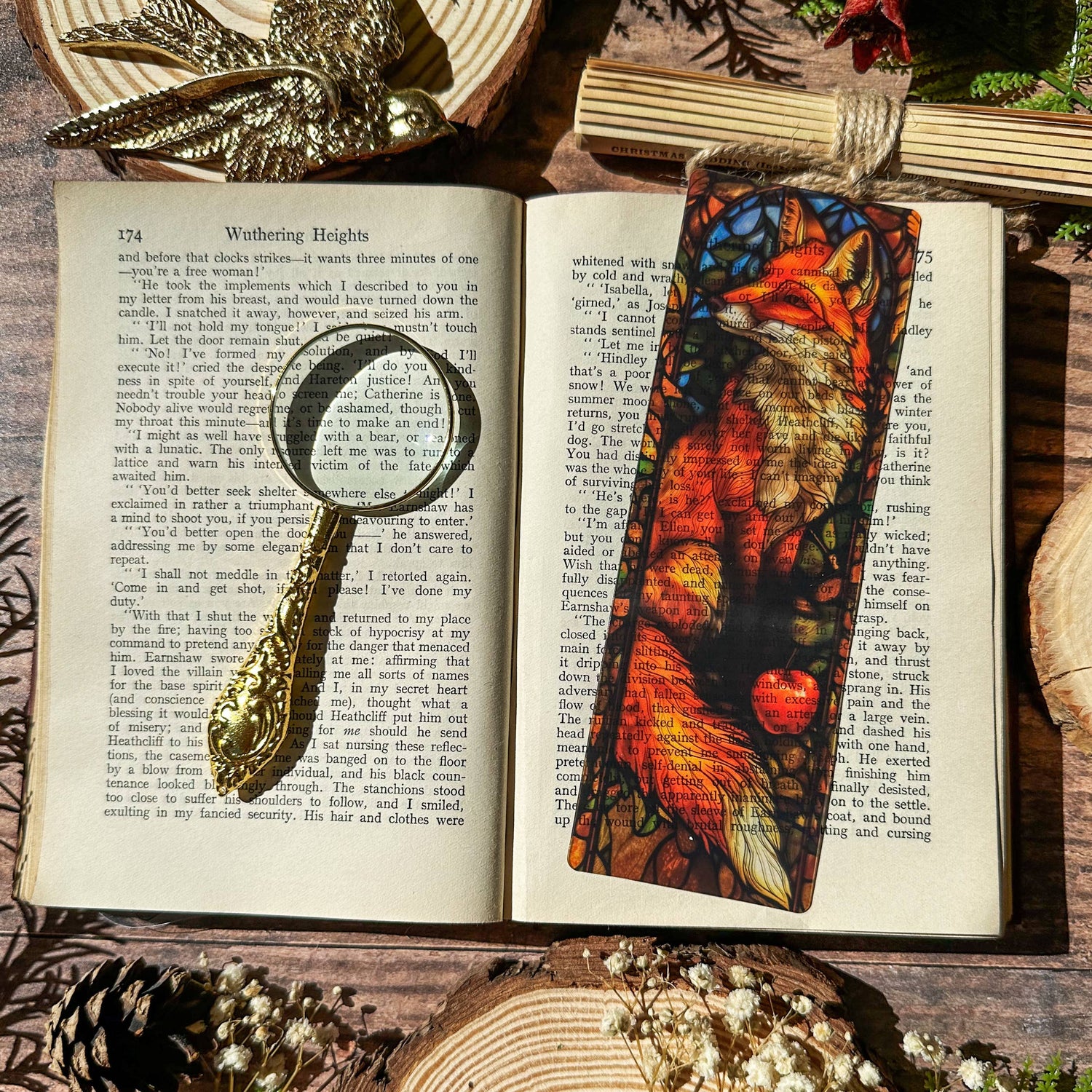 Marque-page vitrail – Renard rouge en forêt – Collection Sonnet & Fable
