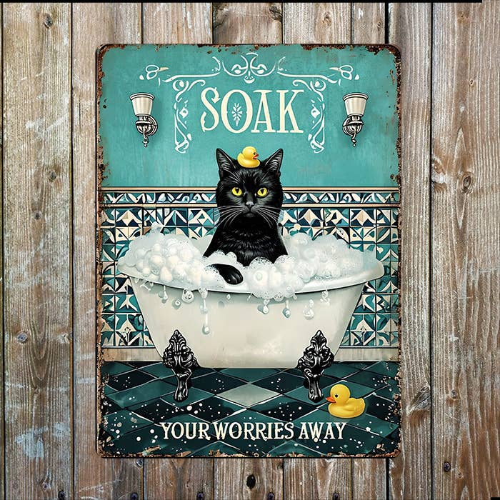 Plaque en métal Salle de bain pour chat