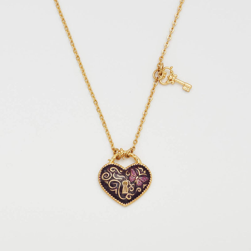 Collier Eve cœur Cadenas et clé - Fable England - plaqué or