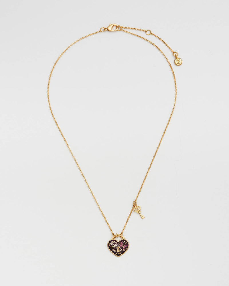Collier Eve cœur Cadenas et clé - Fable England - plaqué or