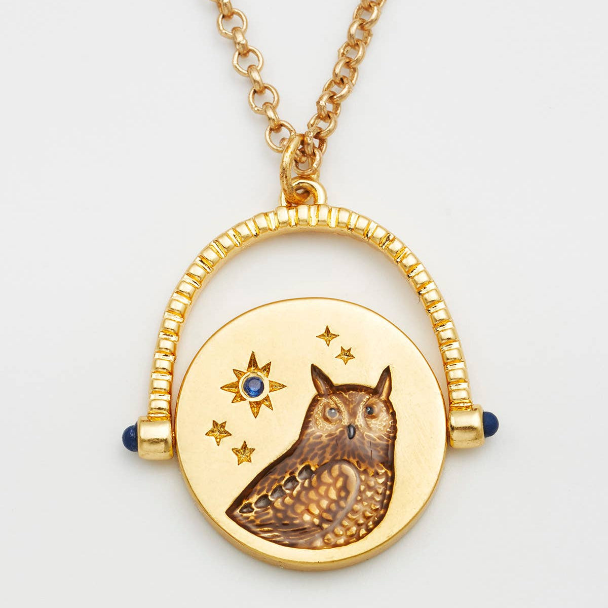 Collier pendentif Hibou rotatif - Fable England - plaqué or