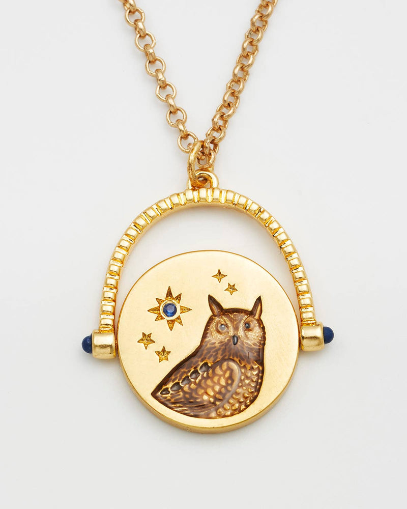 Collier pendentif Hibou rotatif - Fable England - plaqué or