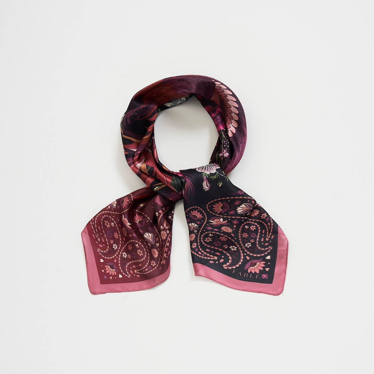 Foulard carré Phénix bordeaux – Fable England - 90 × 90 cm