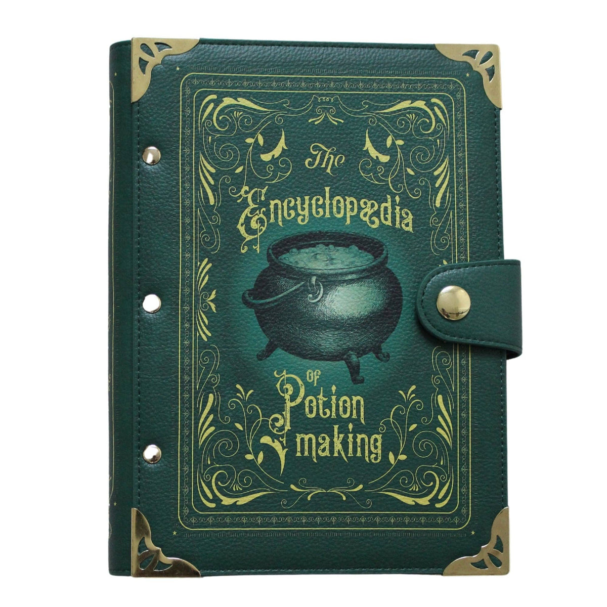 Carnet classeur L’Encyclopédie de la Fabrication de Potions – Journal rechargeable vert – Cuir vegan