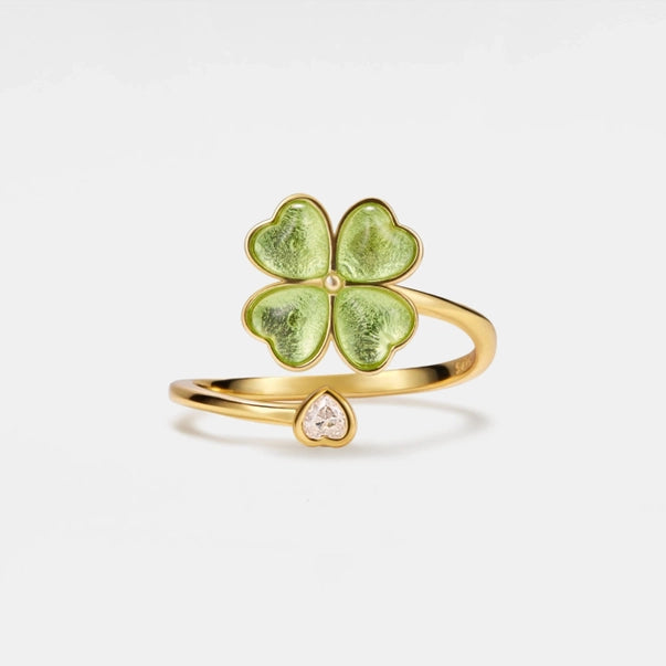 Bague Trèfle anti-stress ajustable – Argent 925 plaqué or