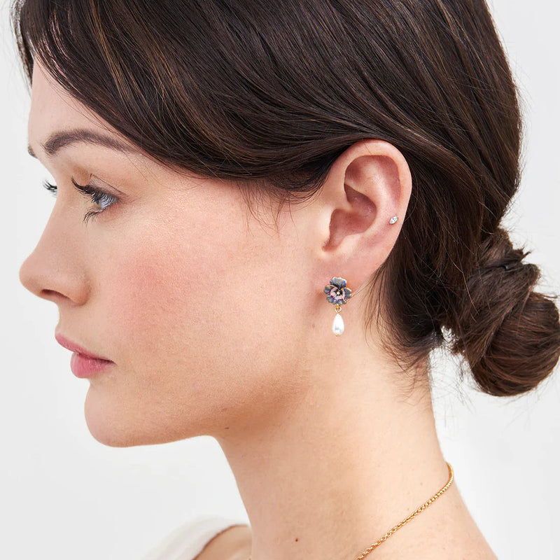 Boucles d’oreilles Pansy Pearl – Fleur pensée & perle - Fable England
