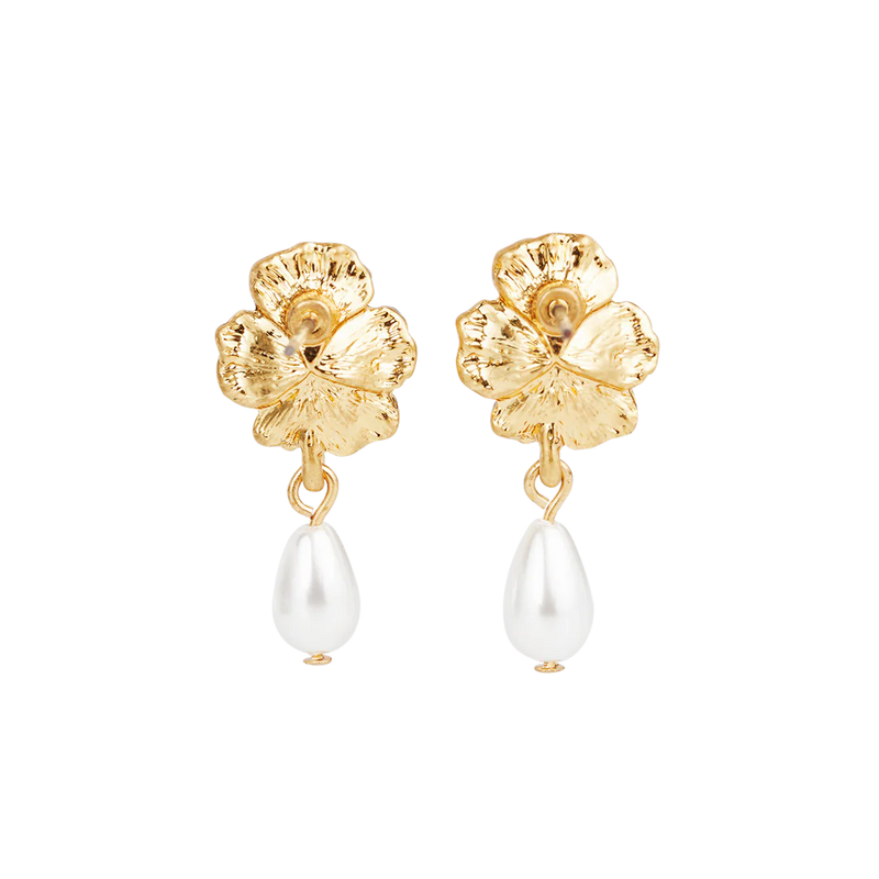 Boucles d’oreilles Pansy Pearl – Fleur pensée & perle - Fable England