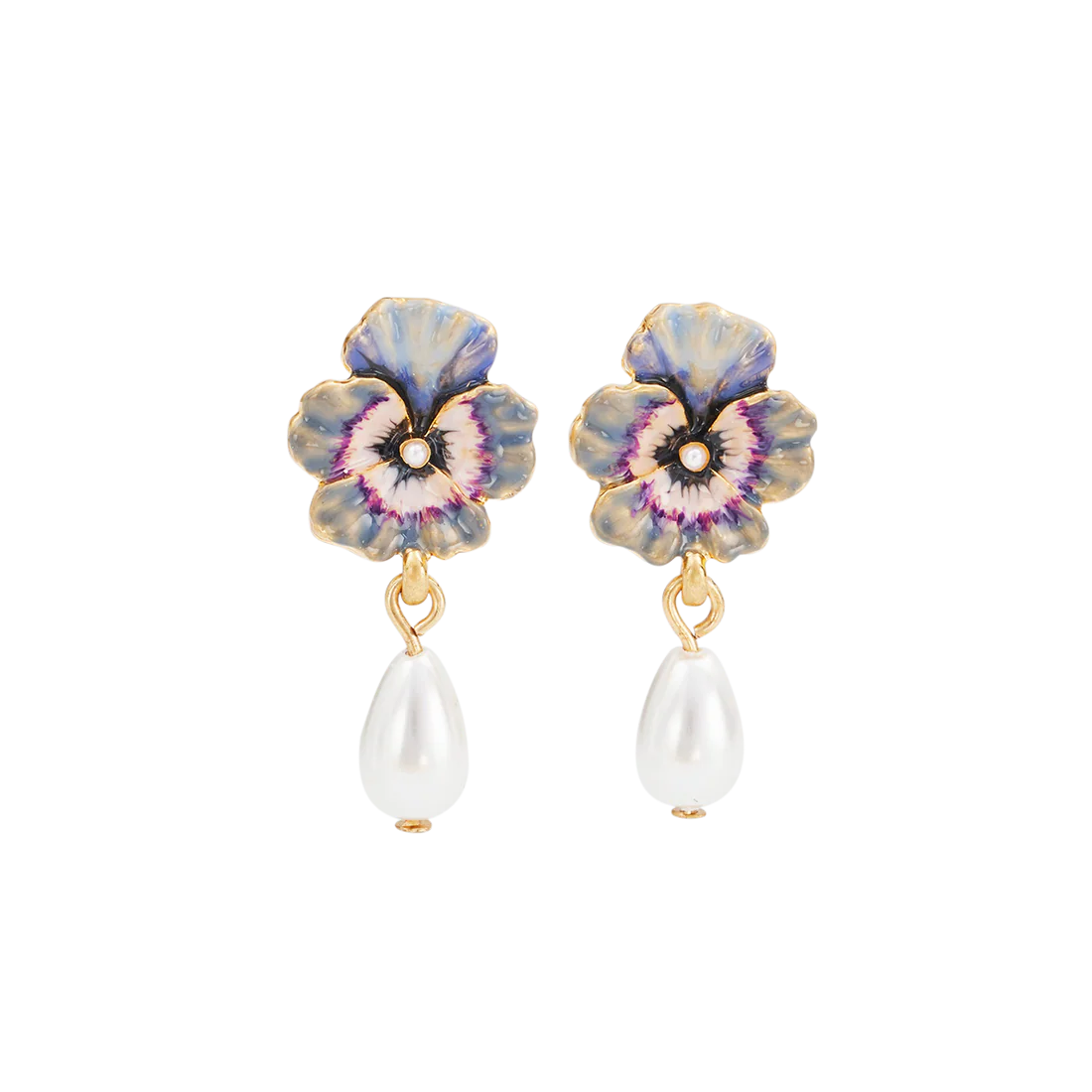 Boucles d’oreilles Pansy Pearl – Fleur pensée & perle - Fable England