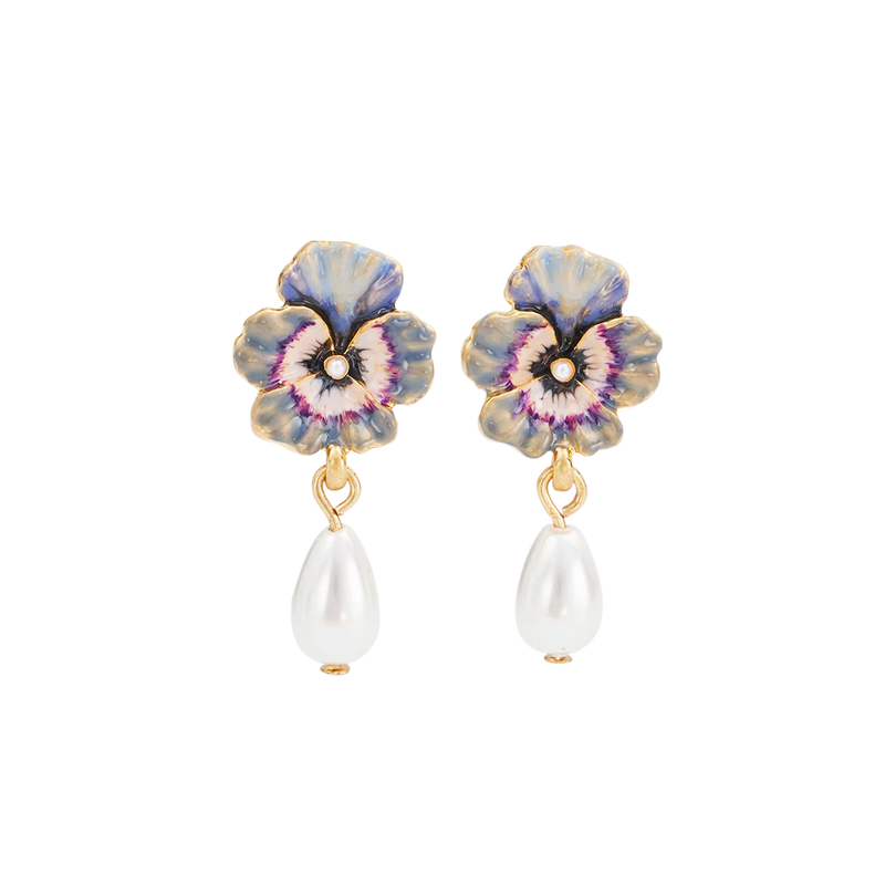 Boucles d’oreilles Pansy Pearl – Fleur pensée & perle - Fable England