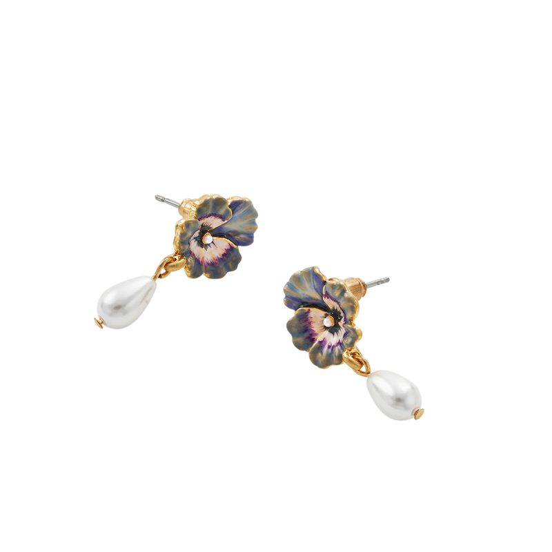 Boucles d’oreilles Pansy Pearl – Fleur pensée & perle - Fable England