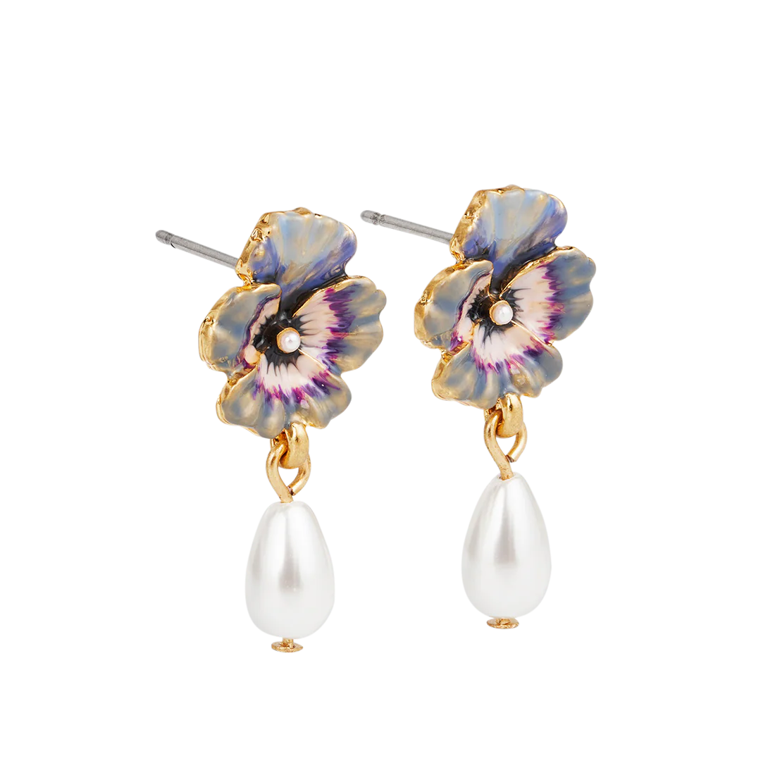 Boucles d’oreilles Pansy Pearl – Fleur pensée & perle - Fable England