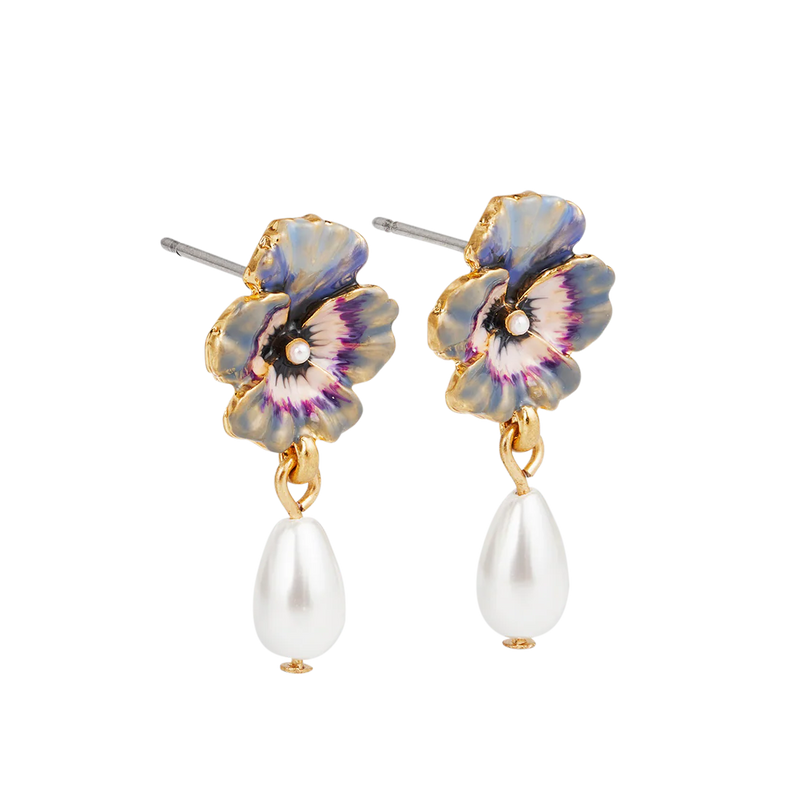 Boucles d’oreilles Pansy Pearl – Fleur pensée & perle - Fable England