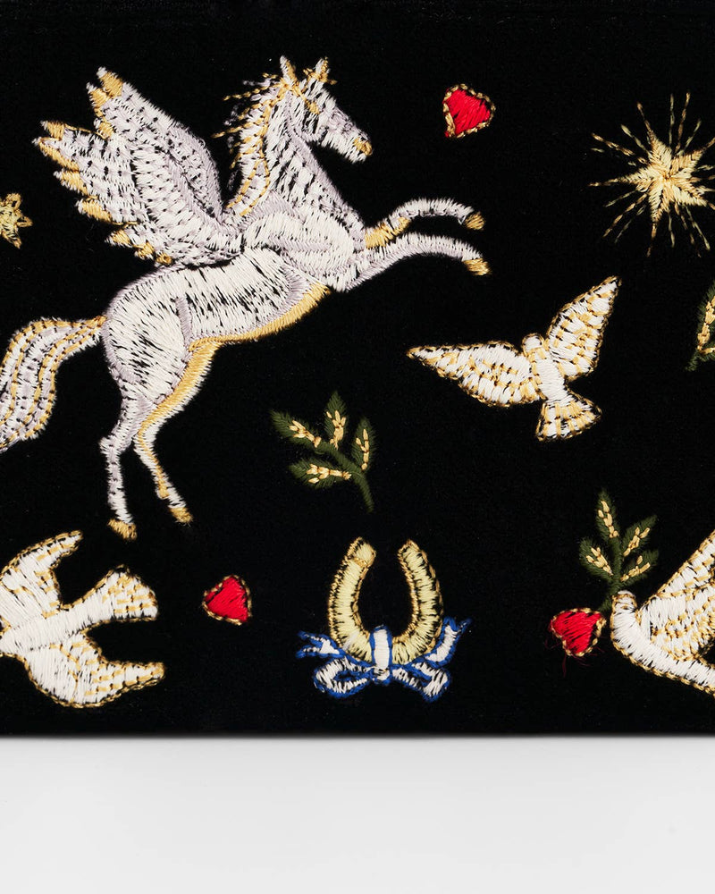 Portefeuille Brodé Céleste Velours Noir – Fable England