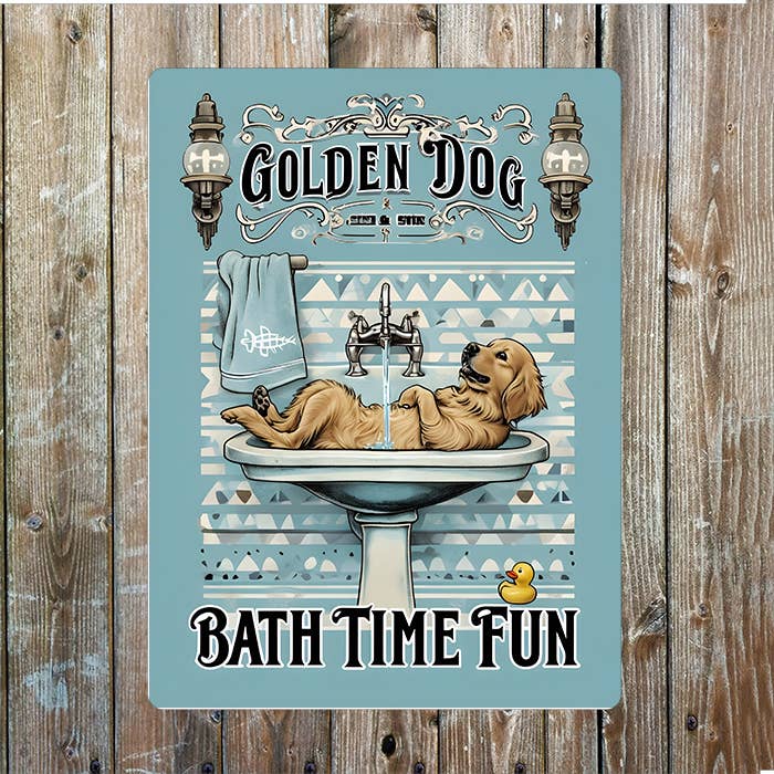 Plaque en métal pour salle de bain Chien Golden