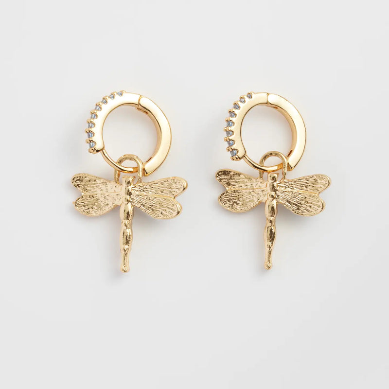Boucles d’oreilles Fable England – Libellule bleue en émail et plaqué or