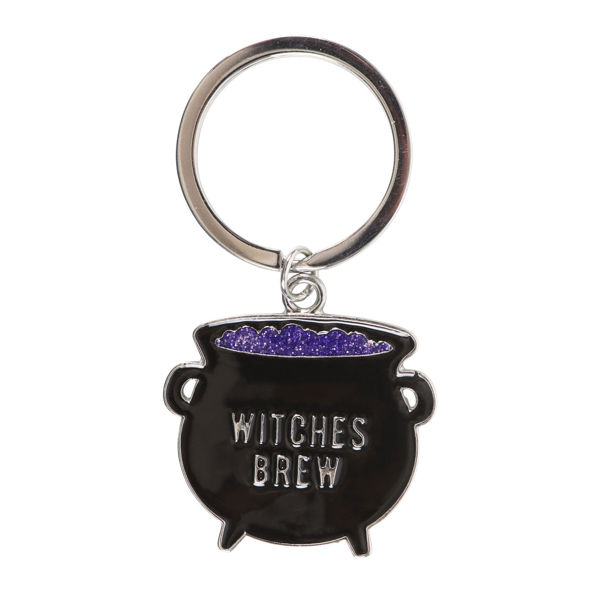 Porte-clés chaudron “Witches Brew” – Métal émaillé noir et violet pailleté