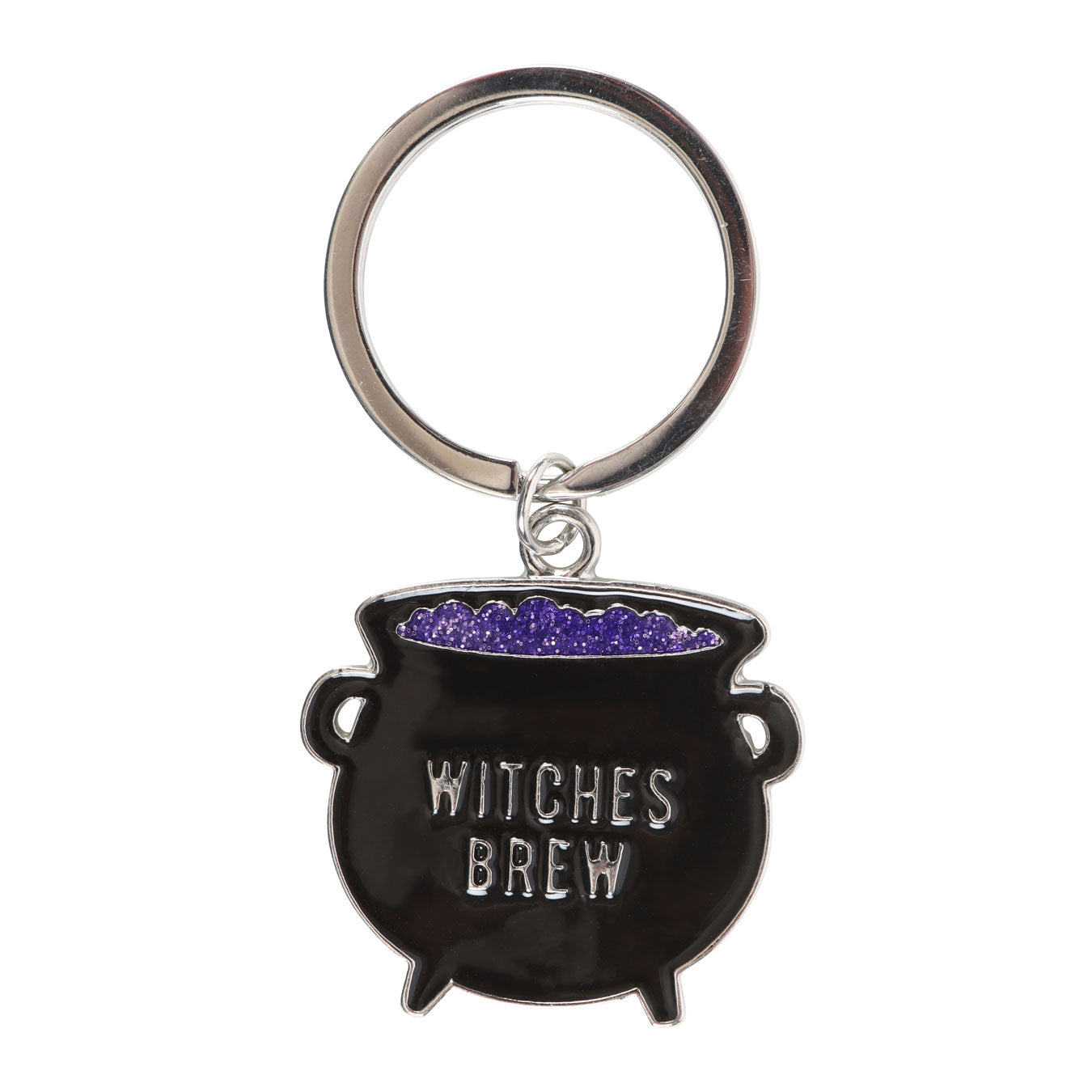 Porte-clés chaudron “Witches Brew” – Métal émaillé noir et violet pailleté