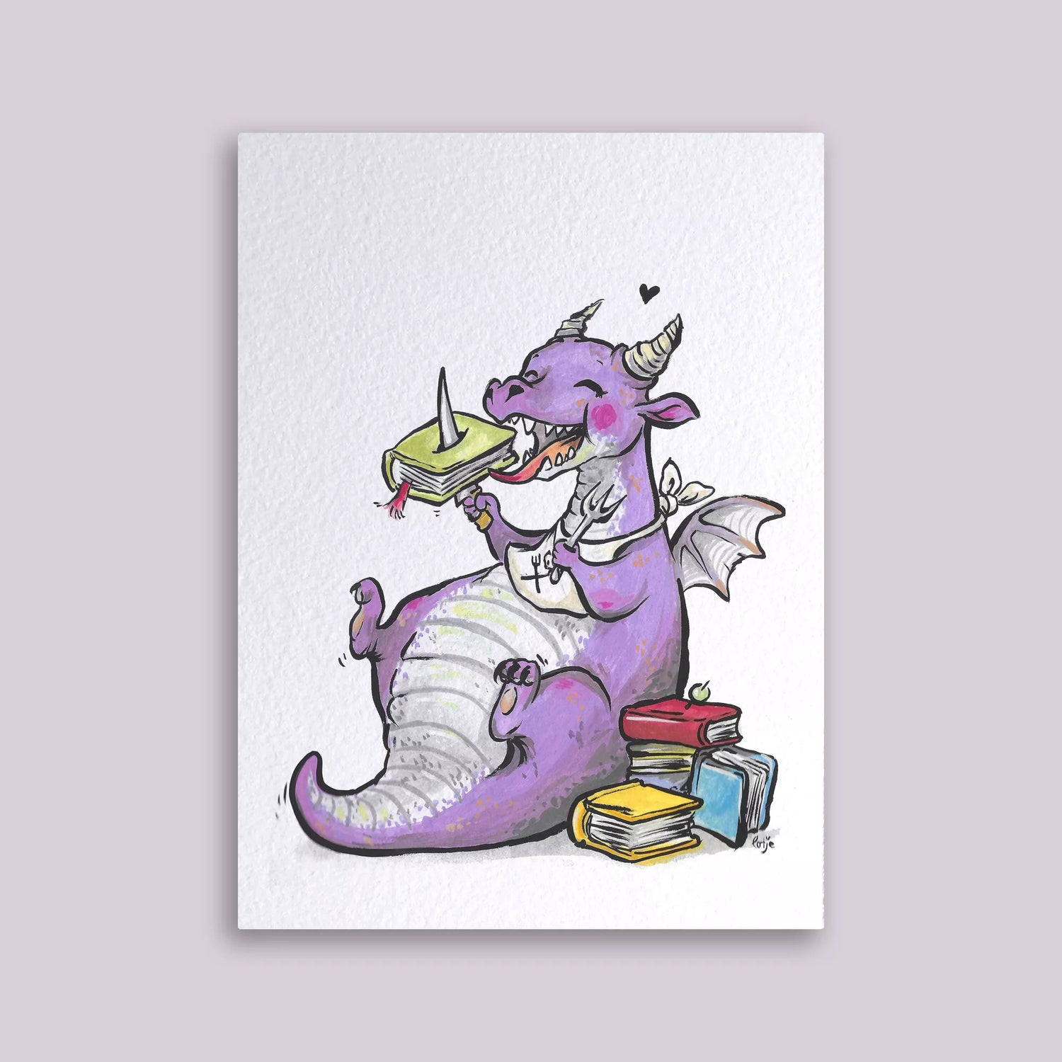 Carte postale – Dragon gourmand de livres