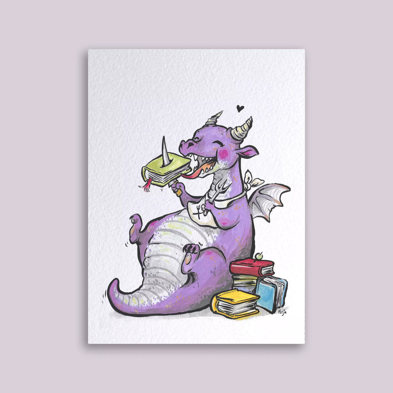 Carte postale – Dragon gourmand de livres