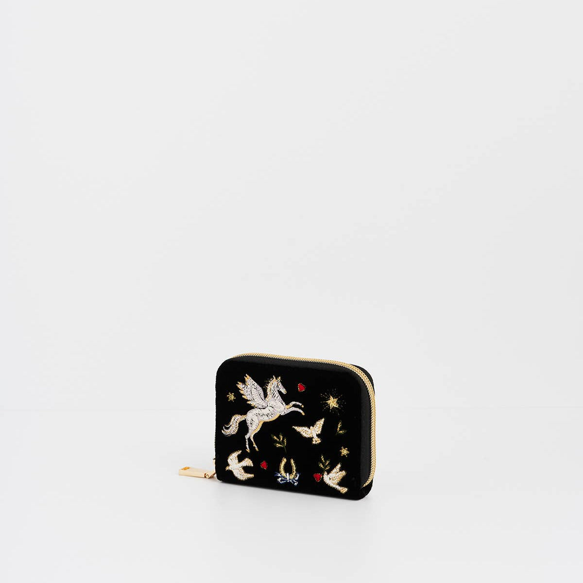 Portefeuille Brodé Céleste Velours Noir – Fable England