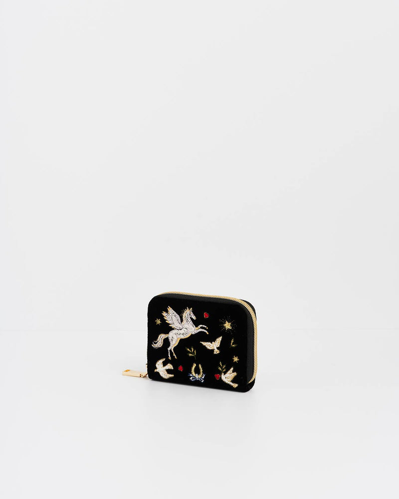 Portefeuille Brodé Céleste Velours Noir – Fable England