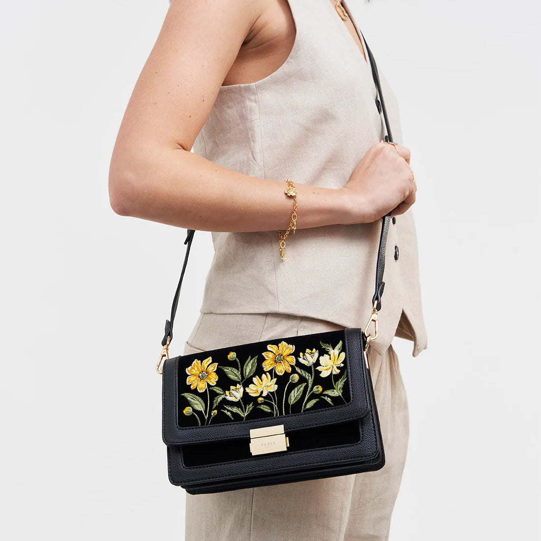 Sac à rabat Botanique – Velours noir brodé - Fable England