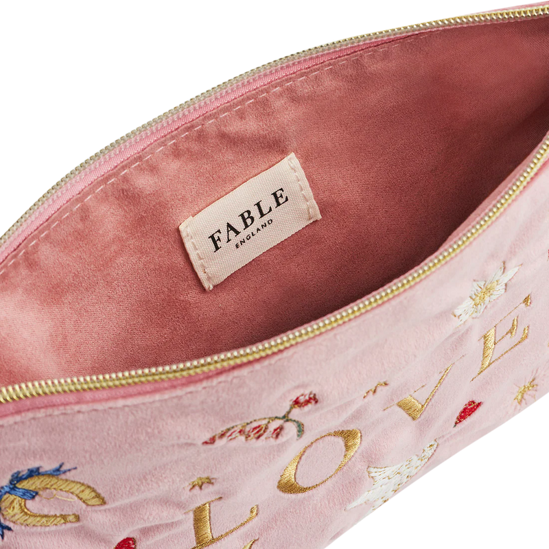 Trousse Pink Love – Velours rose brodé - Fable England