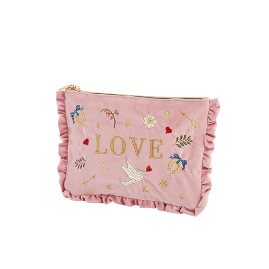 Trousse Pink Love – Velours rose brodé - Fable England