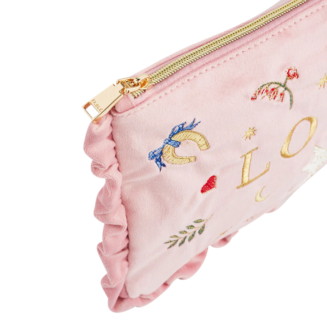 Trousse Pink Love – Velours rose brodé - Fable England