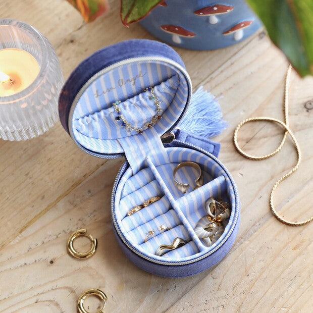 Boîte à bijoux ronde champignons – Velours bleu nuit