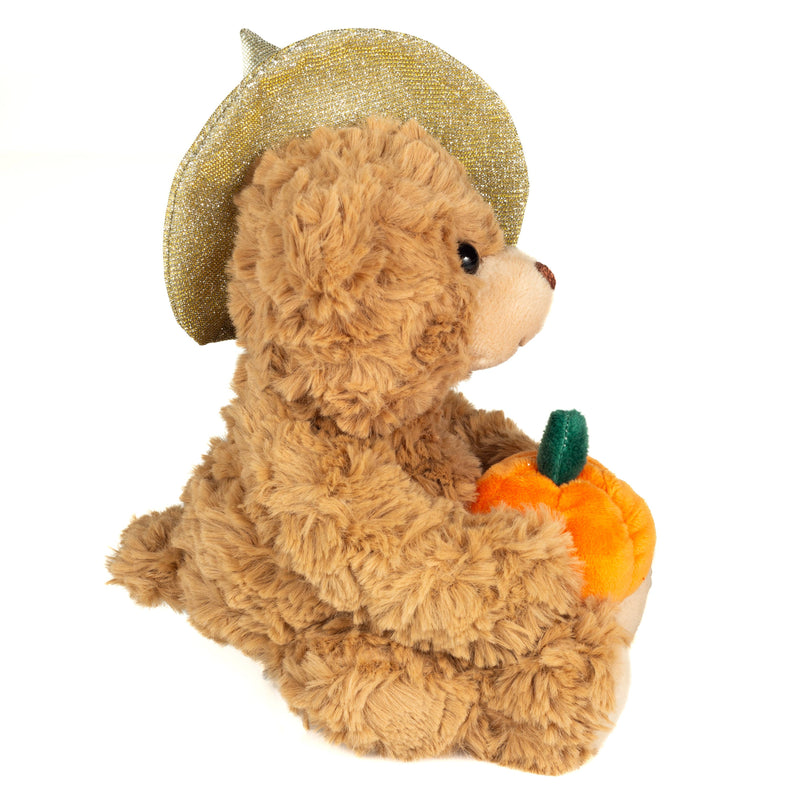 Peluche Teddy Hermann - Ours d’Halloween avec citrouille et chapeau scintillant – 20 cm