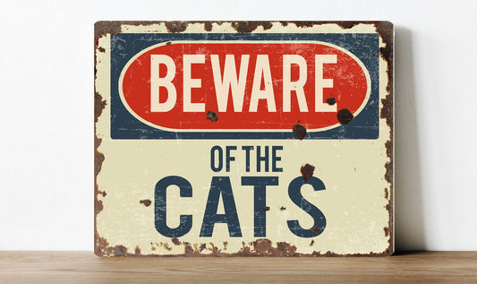Plaque métal « Attention aux chats »