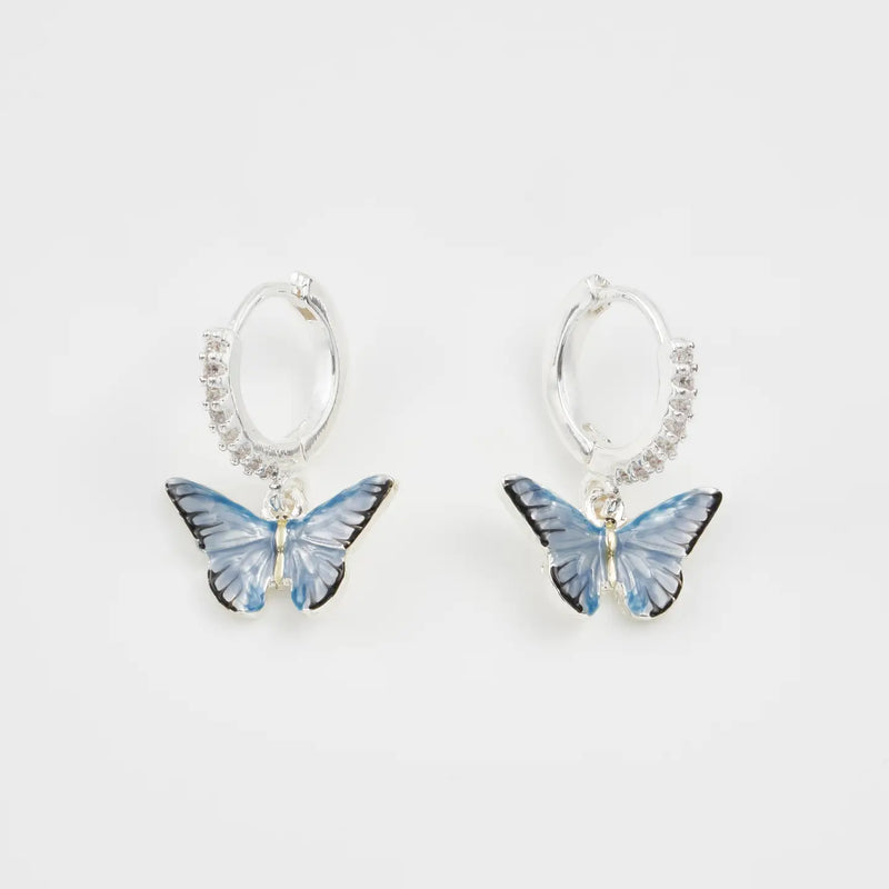Boucles d’oreilles Fable England – Papillon bleu en émail et plaqué argent