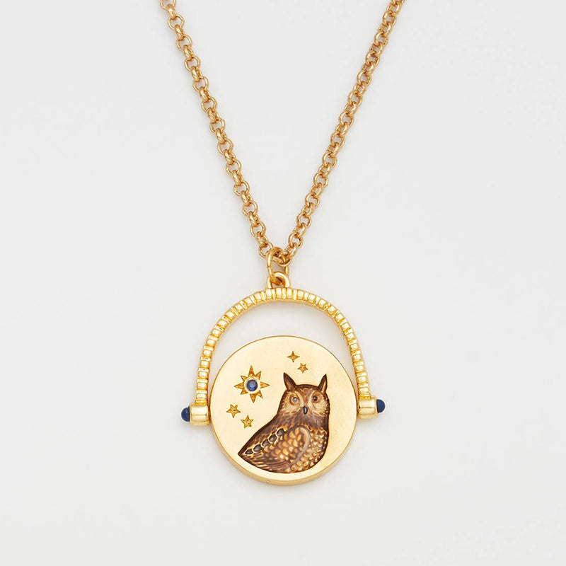 Collier pendentif Hibou rotatif - Fable England - plaqué or