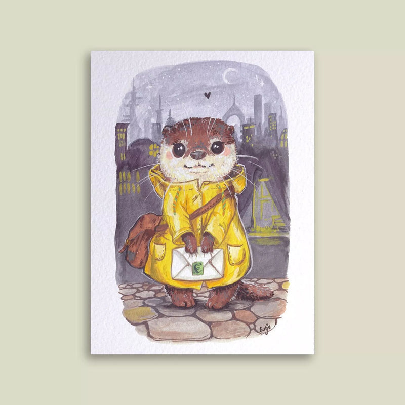 Carte postale Loutre au ciré jaune