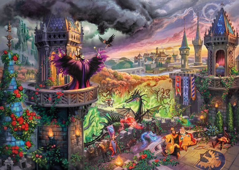 Puzzle Disney Thomas Kinkade – Maléfique et le château en flammes – 1000 pièces