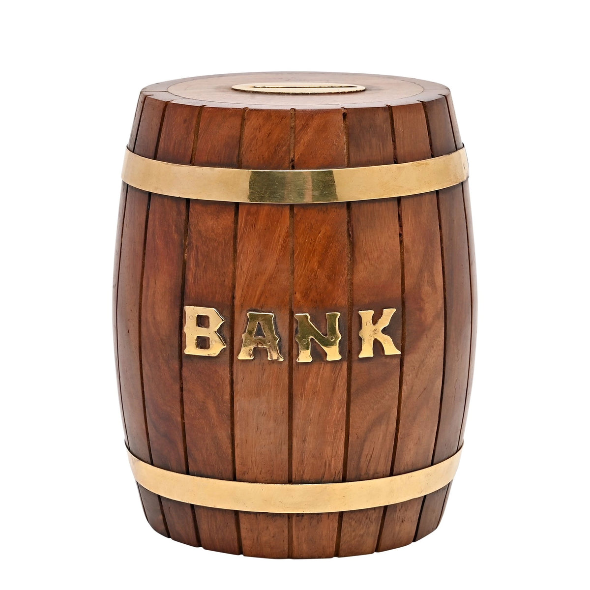 Tirelire tonneau vintage en bois – Modèle Banque