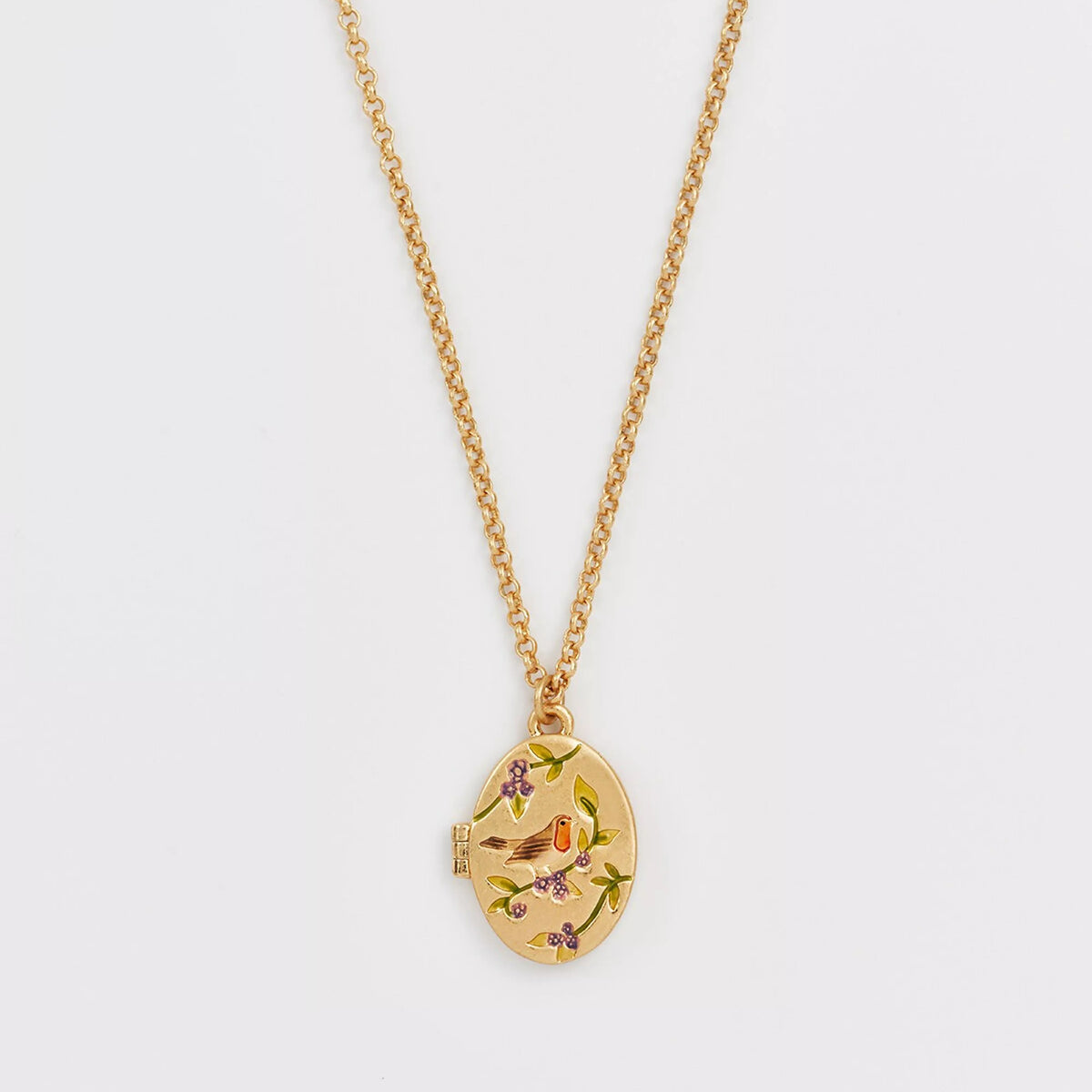 Collier Médaillon Rouge-gorge & Mûre – Plaqué or - Fable England