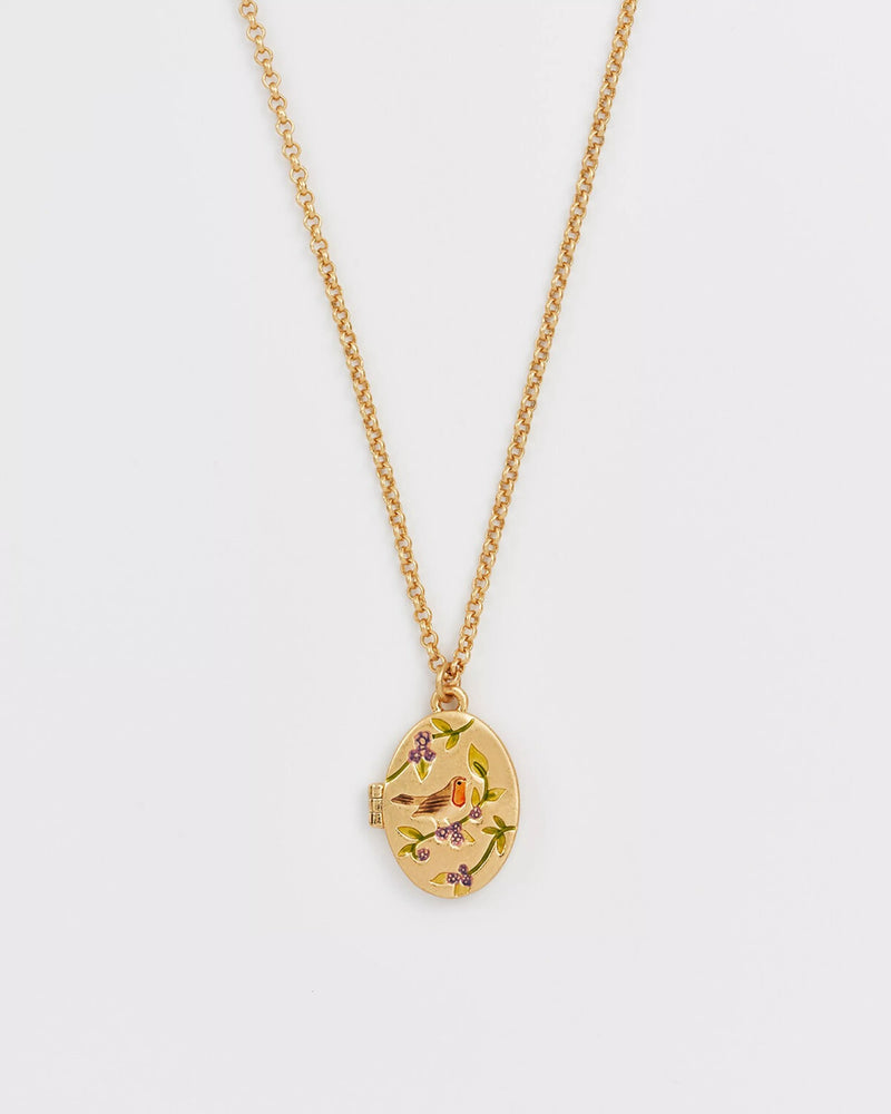 Collier Médaillon Rouge-gorge & Mûre – Plaqué or - Fable England