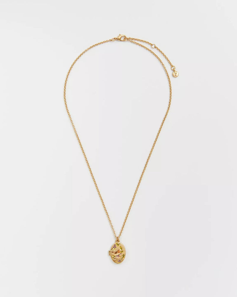 Collier Médaillon Rouge-gorge & Mûre – Plaqué or - Fable England