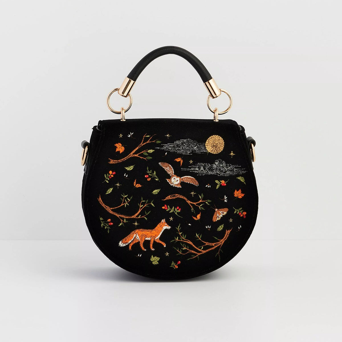 Sac noir brodé Fable England – Renard & Chouette