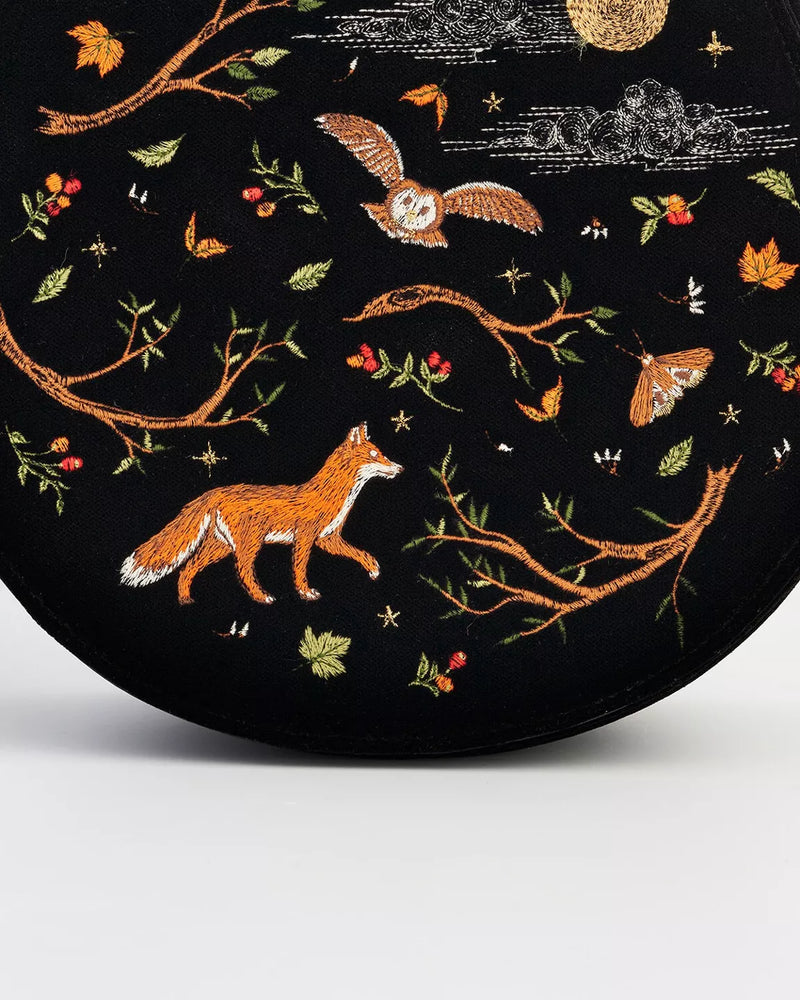 Sac noir brodé Fable England – Renard & Chouette